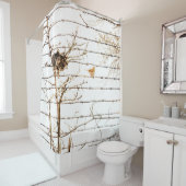 鳥の巣の枝スパローと有刺鉄線自然 シャワーカーテン (インサイチュ)