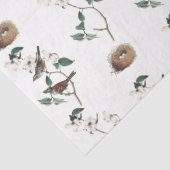 鳥の巣の白い開花ハナミズキヴィンテージパターン 薄葉紙 (詳細)