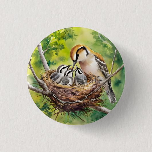 鳥の巣の絵 缶バッジ (正面)