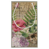 鳥の巣の花の庭の花と蝶のアート スモールペーパーバッグ (裏面)