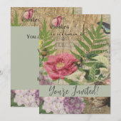 鳥の巣の花園の花と蝶のアート 招待状 (正面/裏面)