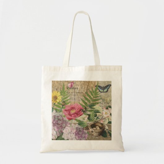 鳥の巣の花園フラワーアート トートバッグ (正面)