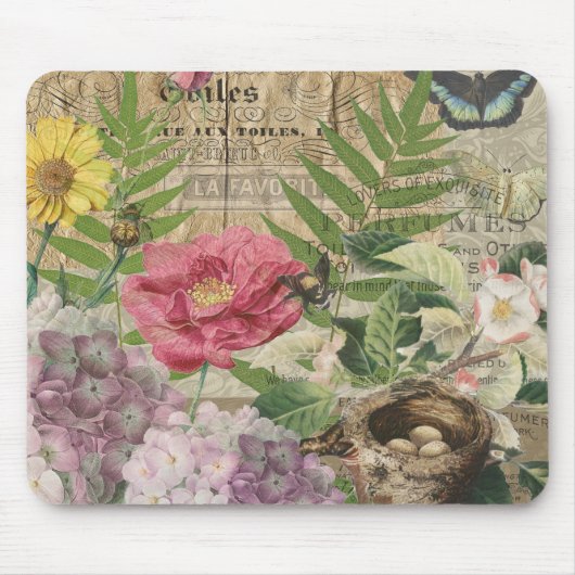 鳥の巣の花園フラワーアート マウスパッド (正面)