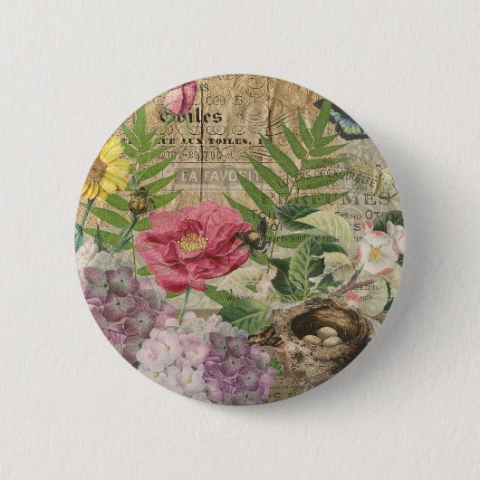 鳥の巣の花園フラワーアート 缶バッジ (正面)