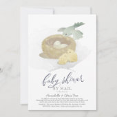 鳥の巣の青い男の子の赤ちゃんシャワー(郵便) 招待状 (正面)