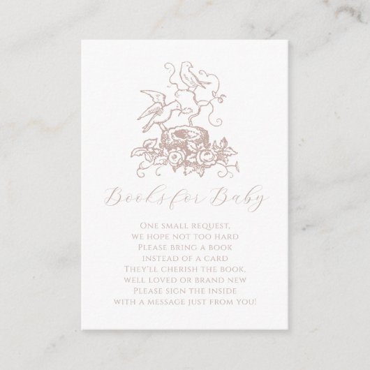 鳥の巣ほこりっぽいバラピンク赤ちゃんシャワー挿入カード エンクロージャーカード (正面)