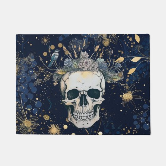 鳥の巣フラワークラウンスカルデザインドアマット ドアマット (正面)