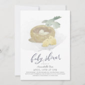 鳥の巣ブルーボーイベビーシャワー 招待状 (正面)