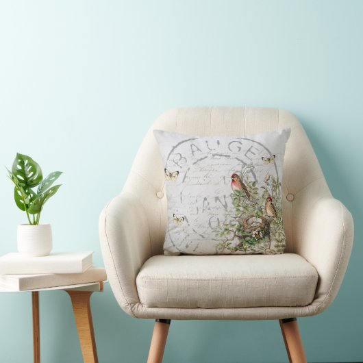 鳥の巣ポストマークバタフライフランスのスクリプトブルー クッション (椅子)