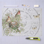 鳥の巣ポストマークバタフライフランスのスクリプトブルー 薄葉紙 (クラフト)