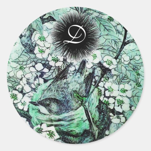 鳥の巣モノグラム、白い緑 ラウンドシール (正面)