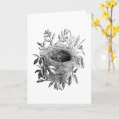 鳥の巣ヴィンテージイラストレーション カード (黄色い花)