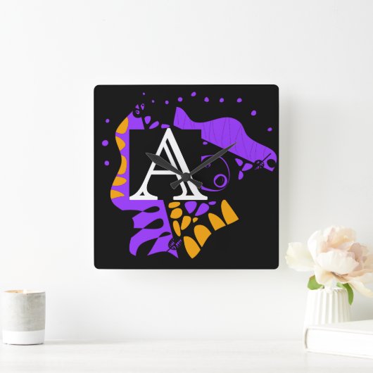 鳥の巣 – パーソナライズされたイニシャルA スクエア壁時計 (ホーム)