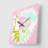 鳥の巣 – フラミンゴピンクホワイト スクエア壁時計 (傾斜)