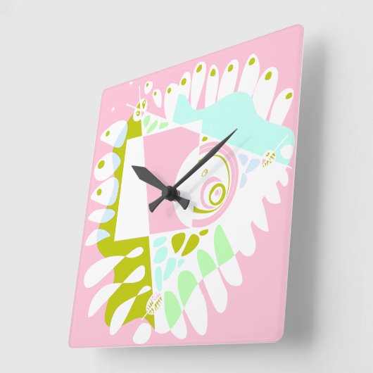 鳥の巣 – フラミンゴピンクホワイト スクエア壁時計 (傾斜)