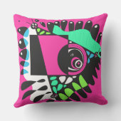 鳥の巣 – ホットピンクブラック クッション (裏面)