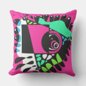 鳥の巣 – ホットピンクブラック クッション (正面)