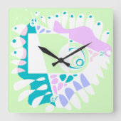 鳥の巣 – ミントホワイト スクエア壁時計 (正面)