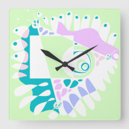 鳥の巣 – ミントホワイト スクエア壁時計