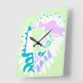 鳥の巣 – ミントホワイト スクエア壁時計 (傾斜)
