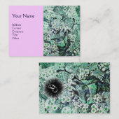 鳥の巣，モノグラム，緑の白ピンク 名刺 (正面/裏面)