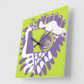鳥の巣 – ライム紫 スクエア壁時計 (傾斜)