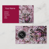 鳥の巣，春の花モノグラムピンク白レッド 名刺 (正面/裏面)