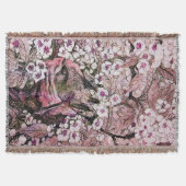 鳥の巣、木、ピンクの白い春の花フローラ スローブランケット (正面)