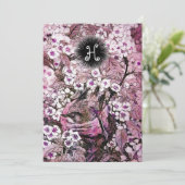 鳥の巣、木、白いピンクの春の花のモノグラム 案内状 (スタンド正面)