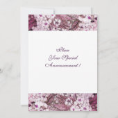 鳥の巣、木、白いピンクの春の花のモノグラム 案内状 (裏面)