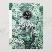 鳥の巣、木、白青の春の花のモノグラム 案内状 (正面/裏面)