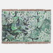 鳥の巣、木、緑の白い春の花フローラ スローブランケット (正面)