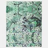 鳥の巣、木、緑の白い春の花フローラ フリースブランケット (正面)
