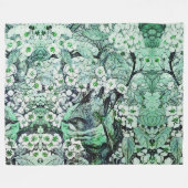 鳥の巣、木、緑の白い春の花フローラ フリースブランケット (正面(横))