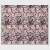 鳥の巣，白いピンクの春の花と木 ラッピングペーパー (フラット)