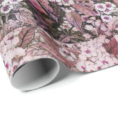 鳥の巣，白いピンクの春の花と木 ラッピングペーパー (ロールコーナー)