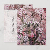 鳥の巣、白い赤いピンクの春の花がある木 案内ポストカード (正面/裏面)