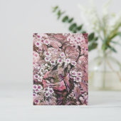 鳥の巣、白い赤いピンクの春の花がある木 案内ポストカード (スタンド正面)