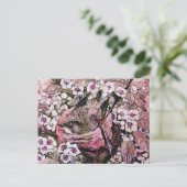 鳥の巣，白い赤のピンクの春の花と木 ポストカード (スタンド正面)