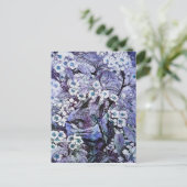 鳥の巣、白い青の春の花 ポストカード (スタンド正面)