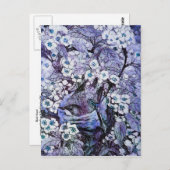 鳥の巣、白い青の春の花 ポストカード (正面/裏面)