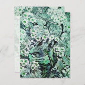 鳥の巣、緑と白の春の花が咲く木 案内ポストカード (正面/裏面)