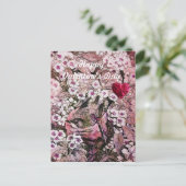 鳥の巣、花、ハート型の編み込みバレンタインデー シーズンポストカード (スタンド正面)