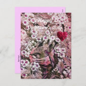 鳥の巣、花、ハート型の編み込みバレンタインデー シーズンポストカード (正面/裏面)