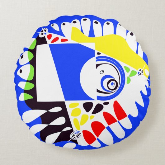 鳥の巣 – 青王室の白 ラウンドクッション (正面)