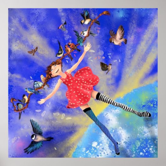 鳥の幸せな女の子ポスター幸福 ポスター (正面)