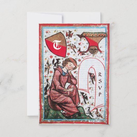 鳥の庭の詩人モノグラムRSVP 招待状 (正面)