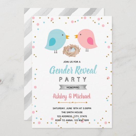 鳥の性別の表示のパーティの招待状 招待状 (正面/裏面)