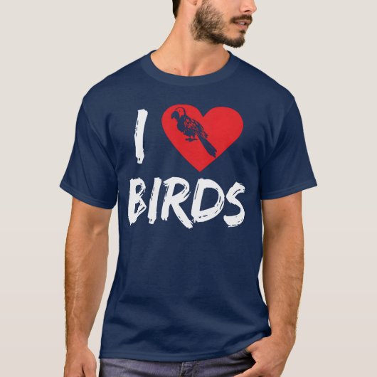 鳥の恋人ハートかわいいバードウォッチャーParrot Heron fri Tシャツ (正面)