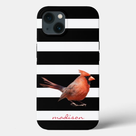鳥の恋人!赤い(鳥)ショウジョウコウカンチョウのB&Wストライプ、w名前 Case-Mate iPhoneケース (裏面)